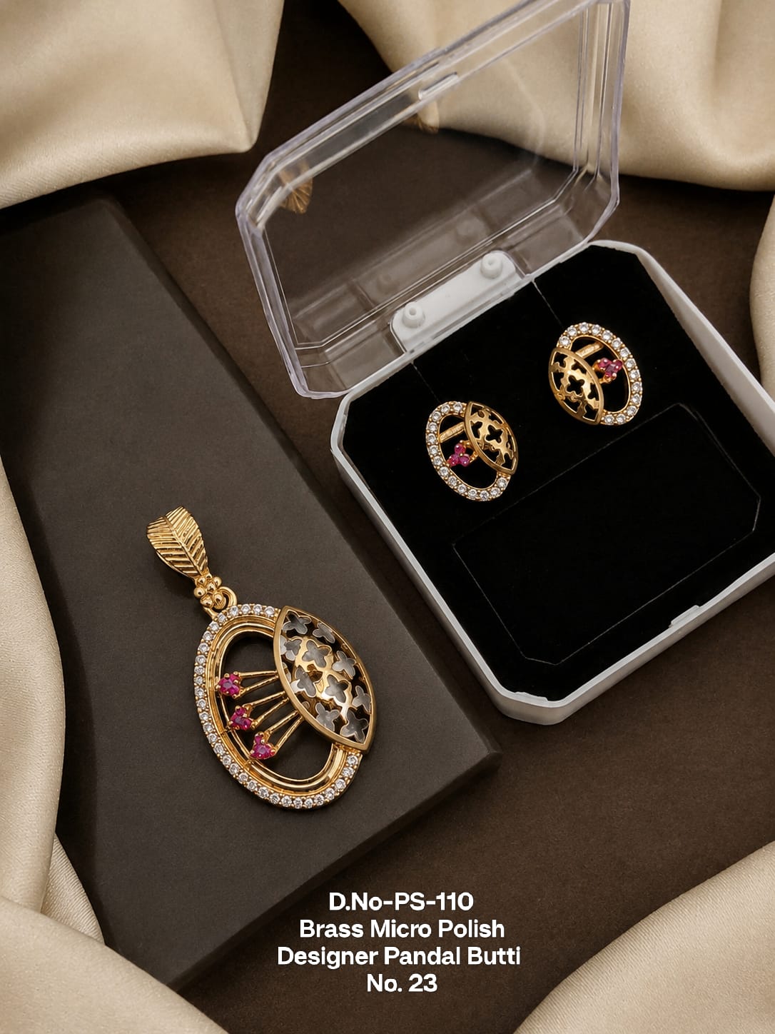 Brass Micro Polish Trending Pendent Earing Set For Women And Girls (